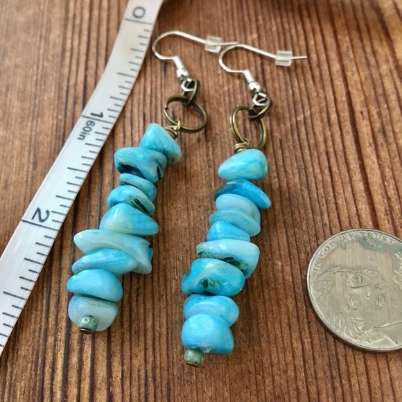 **5 For $20**Blue Nuggets Ladies Long Beaded Earrings / Handmade Ladies Earrings - Picture 2 of 3